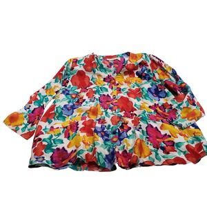 Victoria's Secret Silk Floral Blouse Womens Medium Multicolor Vintage 90s V-Neck